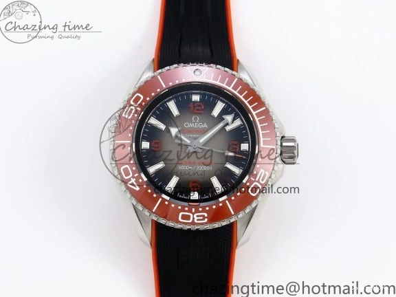 0313 Premium SEAMASTER PLANET OCEAN 6000M ULTRA DEEP 45.5MM SS TF 1:1 BEST EDITION GRAY DIAL ORANGE BEZEL ON RUBBER STRAP A 7761